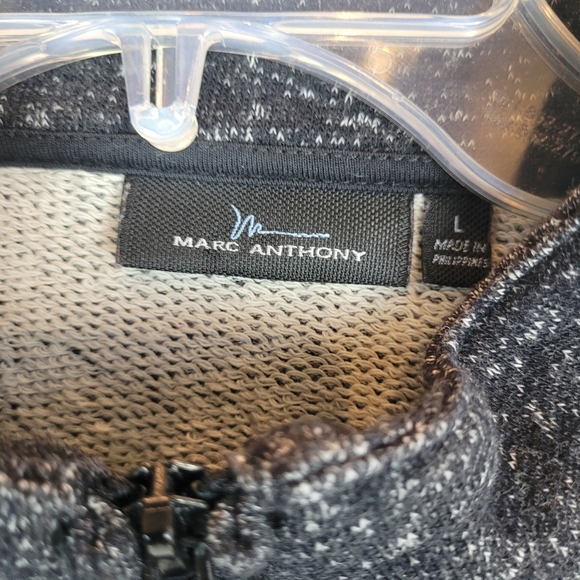 Marc Anthony black speckled zip up jacket funnel collar ribbed cuffs bottom L - Picture 2 of 7